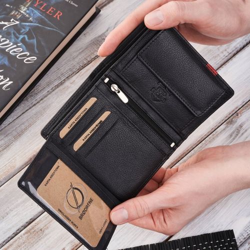 portfel męski skórzany pionowy czarny klasyczny brodrene g-117mn/blred na Arena.pl