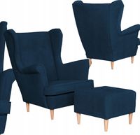 Fotel uszak z podnóżkiem skandynawski welur Hunter Family Meble granatowy