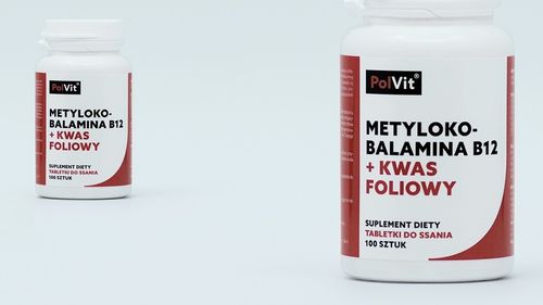 Metylokobalamina B12 1000 µg + Kwas foliowy 400 µg 100tabl.do ssania PolVit na Arena.pl