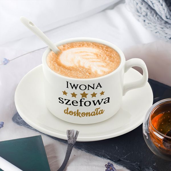 Zestaw prezentowy dla szefowej szlafrok M i ręcznik z haftem+ filiżanka zdjęcie 6