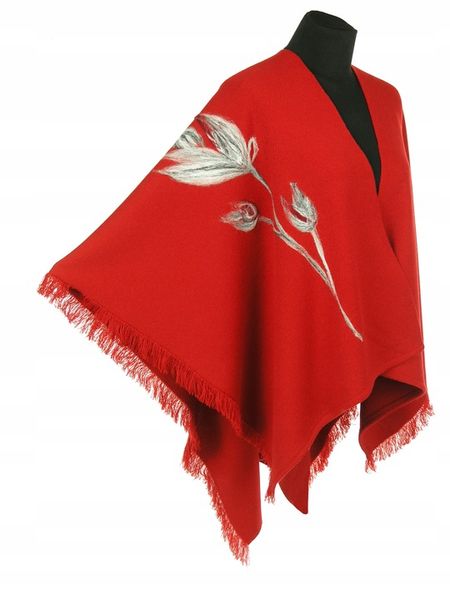 CZERWONE PONCZO Z HAFTEM R. UNI 42 - 48 50 52- 56 zdjęcie 6