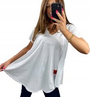 Tunika Damska Bawełniana Dekolt Serek V-Neck Elegancka Biała rozmiar 46