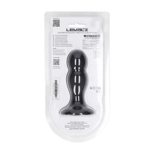 Double Rattle Liquid Silicone Anal Plug - M - Black na Arena.pl