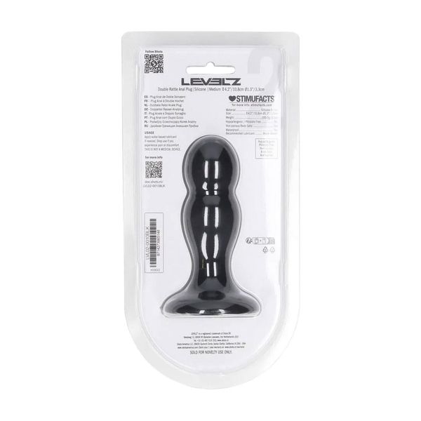 Double Rattle Liquid Silicone Anal Plug - M - Black zdjęcie 3