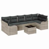 Zestaw Sof na Ogród 8 pcs Jasnoszary 55 x 55 x 37 cm Polirattan