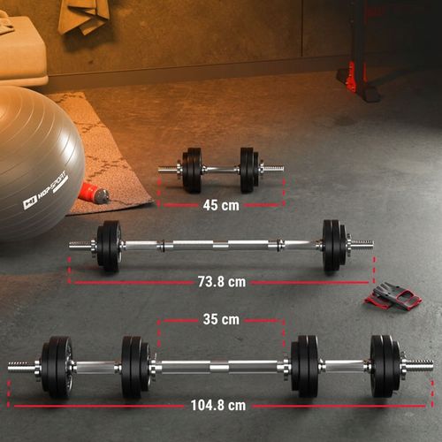 Hantle żeliwne 2x15kg zestaw z przedłużanym gryfem ryflowanym + na Arena.pl