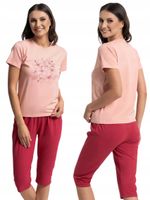 Piżama Damska Bawełniana Dwuczęściowa z Kwiatowym Nadrukiem RÓŻOWY MORAJ XL