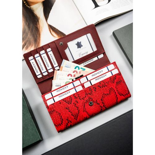 czerwony portfel damski na zatrzask z wężowym wzorem - cavaldi na Arena.pl