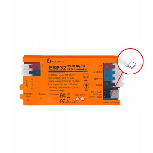 Kontroler LED RGBIC ESP32 5~24V 15A Mikrofon WiFi WLED Home Assistant MQTT na Arena.pl