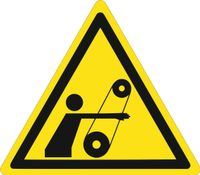 Znak Uwaga ! Ruchome elementy grawerowana 10x10 cm dużo wzorów