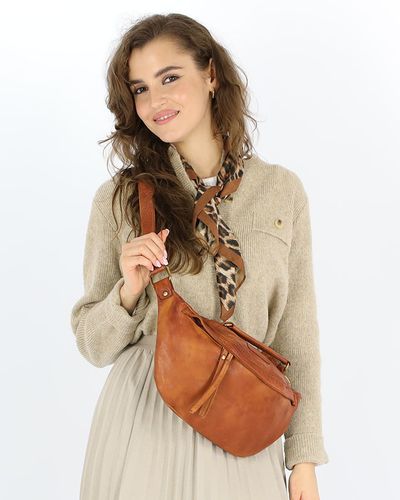 Torebka nerka damska skórzana listonoszka - MARCO MAZZINI brąz koniak na Arena.pl