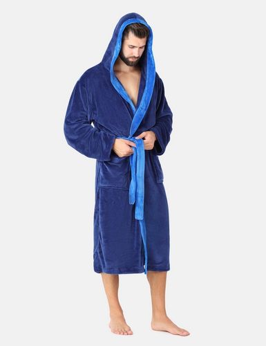 Szlafrok męski z kapturem ciepły miękki 2 kieszenie LA-221 Granatowy L na Arena.pl