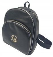 Laura Biaggi - plecak z kieszonką czarny błyszczący srebrna lamówka MG293