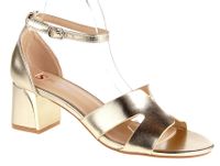 Sandały na obcasie słupku 5,5 cm. pasek złote Rozmiar obuwia - 38, Długość wkładki [cm]: - 24,50 cm.
