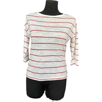 Koszulka Damska na Długi Rękaw w Paski Biała Czerwona Wygodna XS Wiskoza