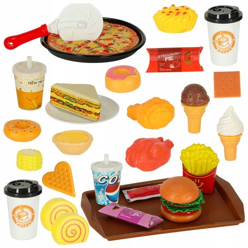 ZABAWKOWE JEDZENIE AKCESORIA DO KUCHNI DLA DZIECI PLASTIKOWE ZESTAW 56 EL. na Arena.pl