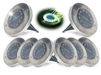 LAMPKI SOLARNE WBIJANE DYSK NAJAZDOWE 16 LED WODOODPORNE OGRODOWE X8 SZT
