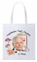 Śmieszny Pis Kaczyński Torba Eco Biała Shopper Z Nadrukiem Ze Zdjęciem
