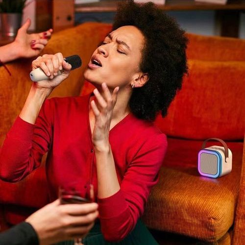 GŁOŚNIK BLUETOOTH PRZENOŚNE KARAOKE LAMPKA RGB 2 MIKROFONY USB SD MINI JACK na Arena.pl