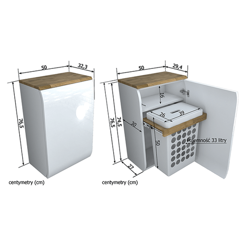 Szafka łazienkowa podwieszana z koszem na pranie 50/32/76,5 cm na Arena.pl