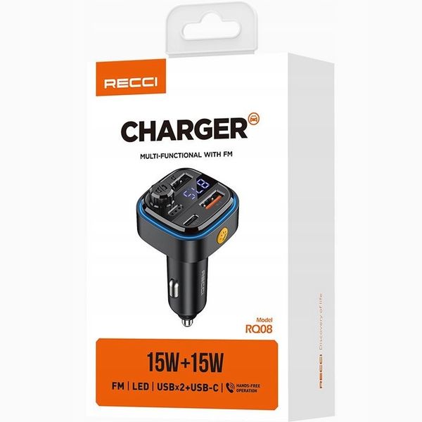 TRANSMITER SAMOCHODOWY FM BLUETOOTH LED USB i USB-C QC 3.1A RECCI zdjęcie 5