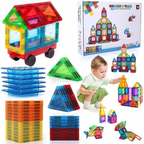DUŻE KLOCKI MAGNETYCZNE konstrukcyjne zestaw 45 el Panele Magnetic Tiles 3D na Arena.pl