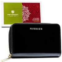 lakierowany portfel damski czarny na suwak z rfid - peterson