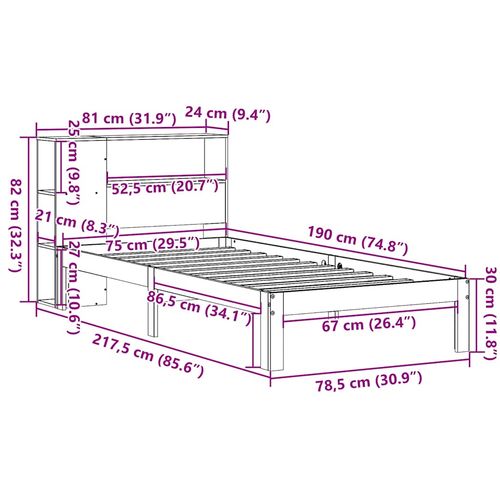 Łóżko z regałem, bez materaca, woskowy brąz, 75x190 cm, sosnowe na Arena.pl