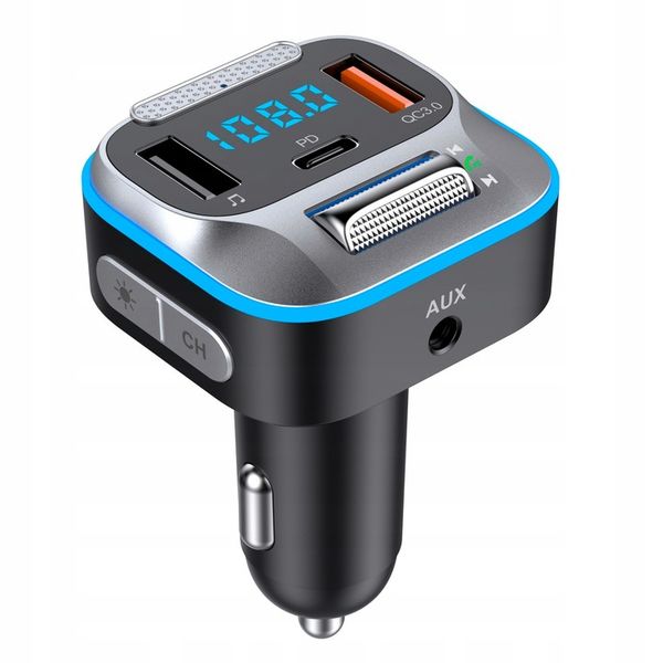 TRANSMITER ŁADOWARKA SAMOCHODOWA BLUETOOTH FM AUX JACK SAMOCHODOWY USB C zdjęcie 2