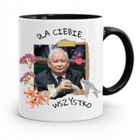 Kubek Czarny Śmieszny Pis Jarosław Kaczyński Z Nadrukiem Ze Zdjęciem