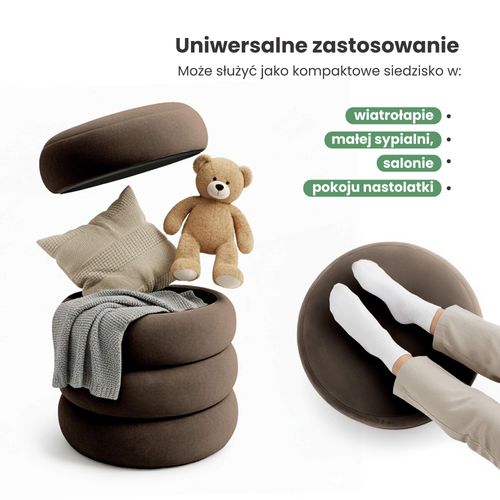 Pufa siedzisko do salonu SNUGGO welur ze schowkiem otwierana 42 cm Brązowa na Arena.pl