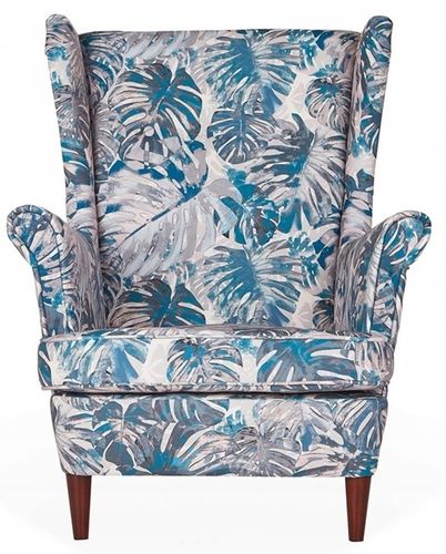 Fotel uszak ARI PRINT z podnóżkiem skandynawski Family Meble szara na Arena.pl