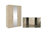 Zestaw Mebli pokojowych Pojemna Szafa z Lustrem + Komoda Dąb Sonoma