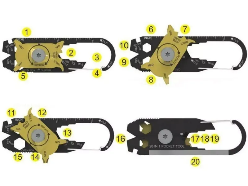 Brelok karabińczyk nóż multi-tool przeżycia 20w1 zdjęcie 13