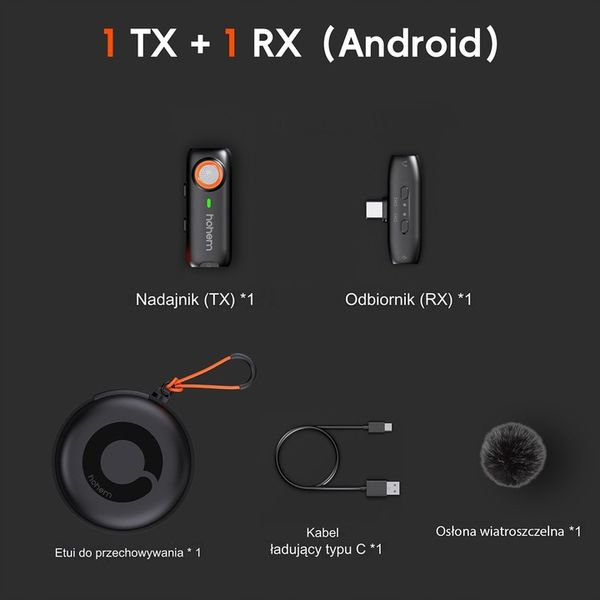 Mikrofon bezprzewodowy Hohem Lavalier Mic-01 (1 TX + 1 RX) Czarny, USB-C zdjęcie 9