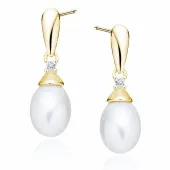 POZŁACANE WISZĄCE SREBRNE KOLCZYKI PERŁY CYRKONIE