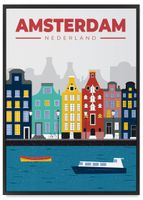 Plakat ilustracja mapa Amsterdam 50x70 cm w czarnej ramie