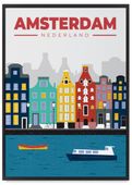 Plakat ilustracja mapa Amsterdam 21x30 cm w czarnej ramie