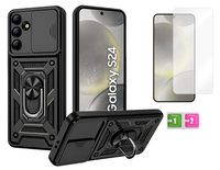 Etui pancerne do SAMSUNG GALAXY S24 Slide Ring czarny case + szkło na ekran