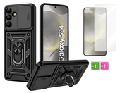 Etui pancerne do SAMSUNG GALAXY S24 Slide Ring czarny case + szkło na ekran