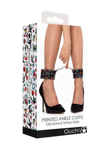 Printed Ankle Cuffs - Old School Tattoo Style - Black na Arena.pl