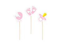Pikery dekoracyjne, Baby Shower, różowe, 6 szt.