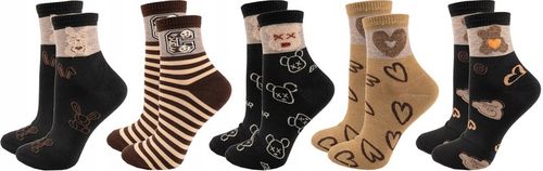 5x Skarpetki Damskie Skarpety Bawełniane Kolorowe Śmieszne Wzory 39-42 na Arena.pl