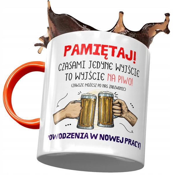 Kubek Pomarańczowy Na Pożegnanie Z Pracy Prezent Z Nadrukiem Ze Zdjęciem zdjęcie 1