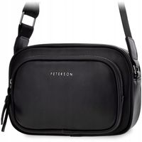 Mała Torebka Skórzana Listonoszka Kieszonkami Torba Na Ramię Paskiem Czarna