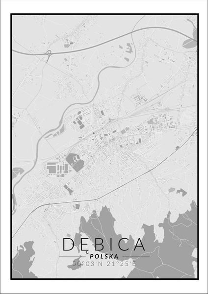 Dębica mapa czarno biała - plakat 21x29,7 cm zdjęcie 1