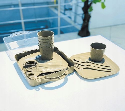 ZESTAW PIKNIKOWY 32 ELEMENTY KUBKI SZTUĆCE POJEMNIK PRZENOŚNY na Arena.pl