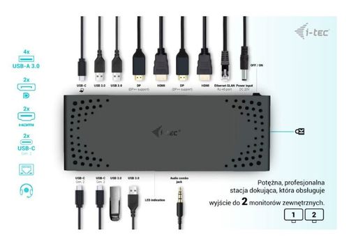 i-tec USB 3.0 / USB-C / Thunderbolt 3 Dual Display Docking Station na Arena.pl