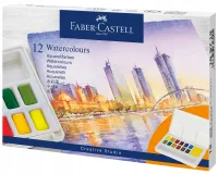 FABER-CASTELL Farby akwarelowe w kostkach 12k ZESTAW akwarele paleta pędzel