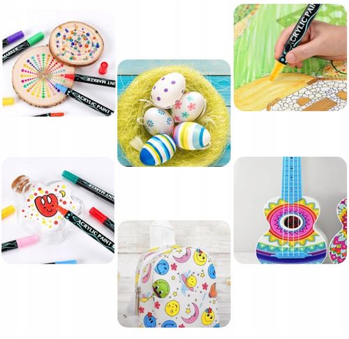 MARKERY AKRYLOWE PISAKI FLAMASTRY Z FARBĄ 36szt DWUSTRONNE WODOODPORNE na Arena.pl